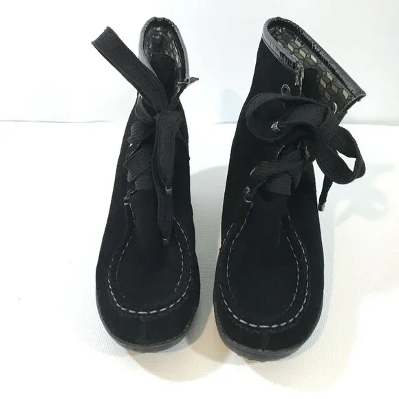 Black Lace Up Ankle Boots Women 8.5 Suede Chunky Heel, R2 by Report - Picture 3 of 9